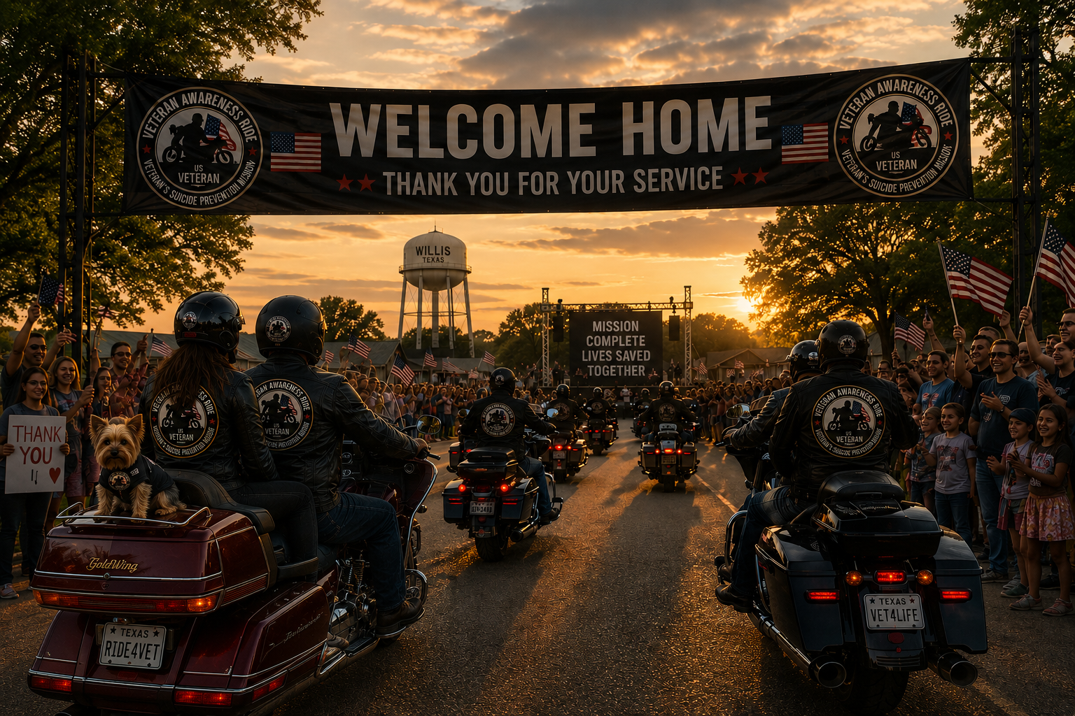 Veteran Awareness Ride arrival in Willis, Texas